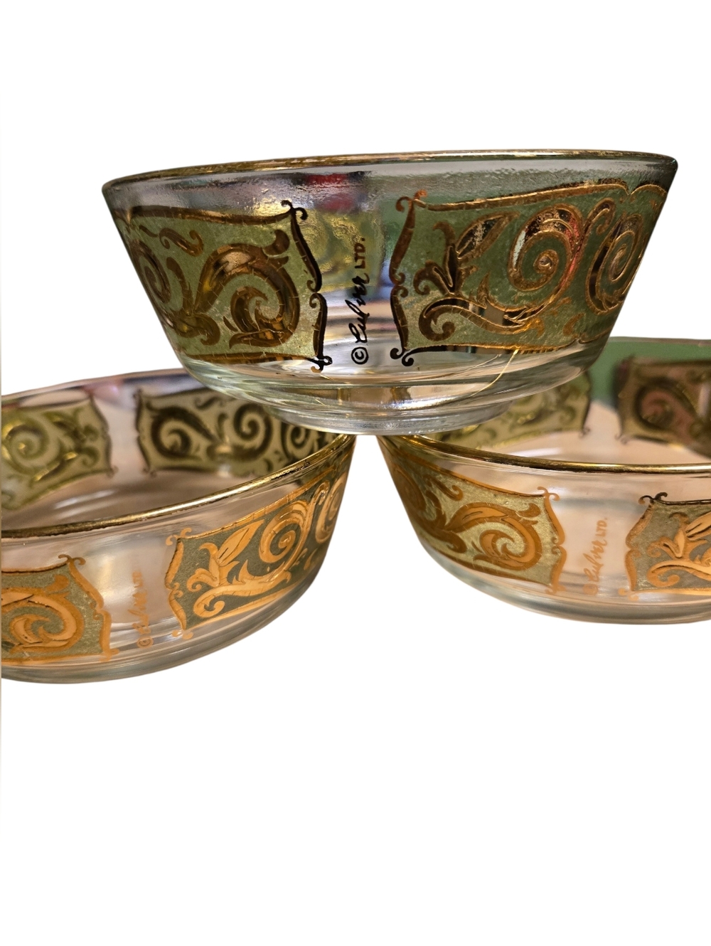 vintage Culver Toledo pattern glass bowls  22K gold accents x3